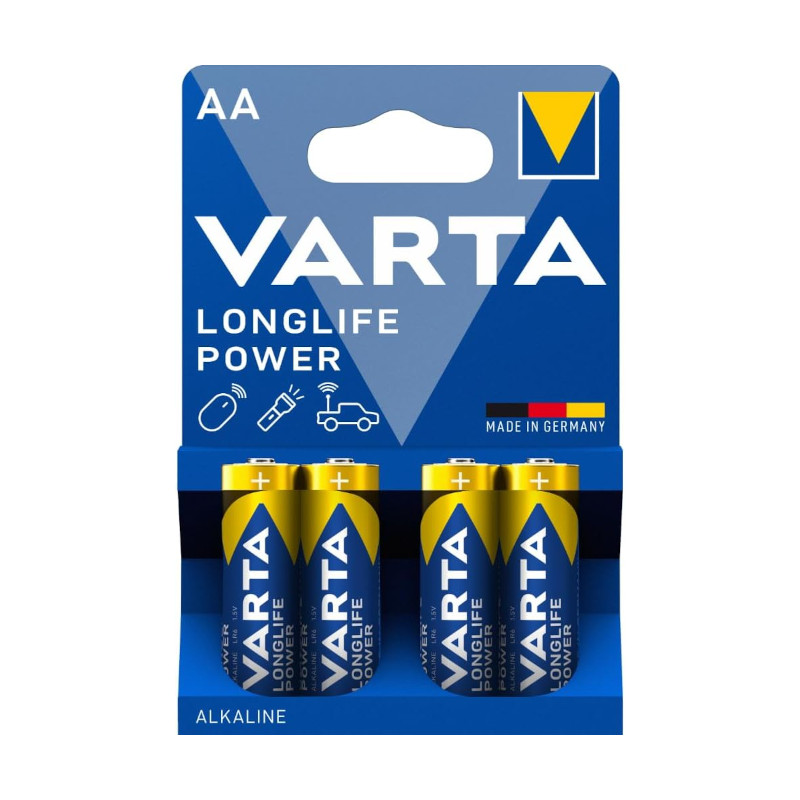 Piles alcalines AA Varta Longlife Power pack de 4