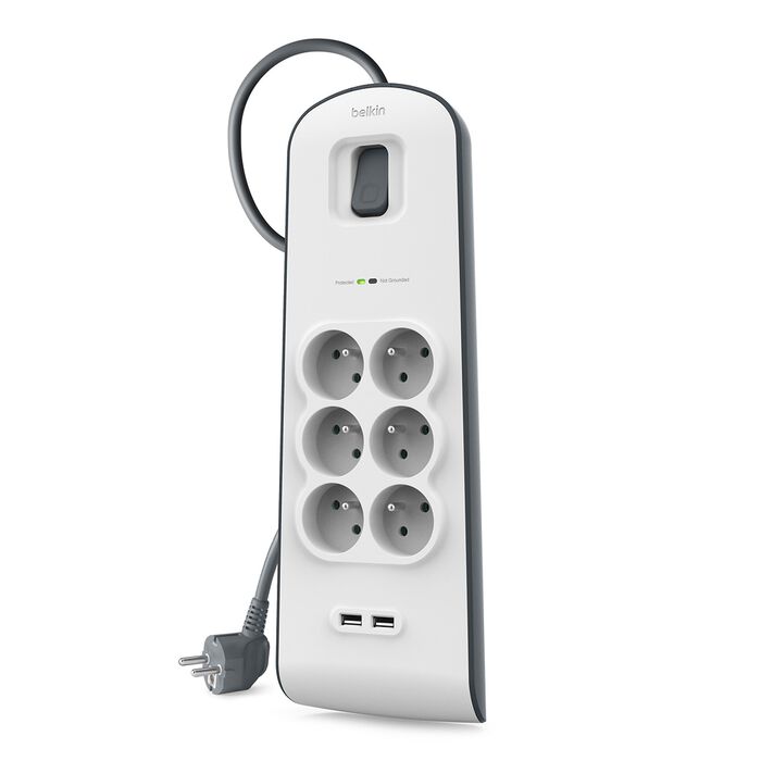 Multiprise parafoudre 6 prises + 2 ports USB-A (2 m) – Belkin