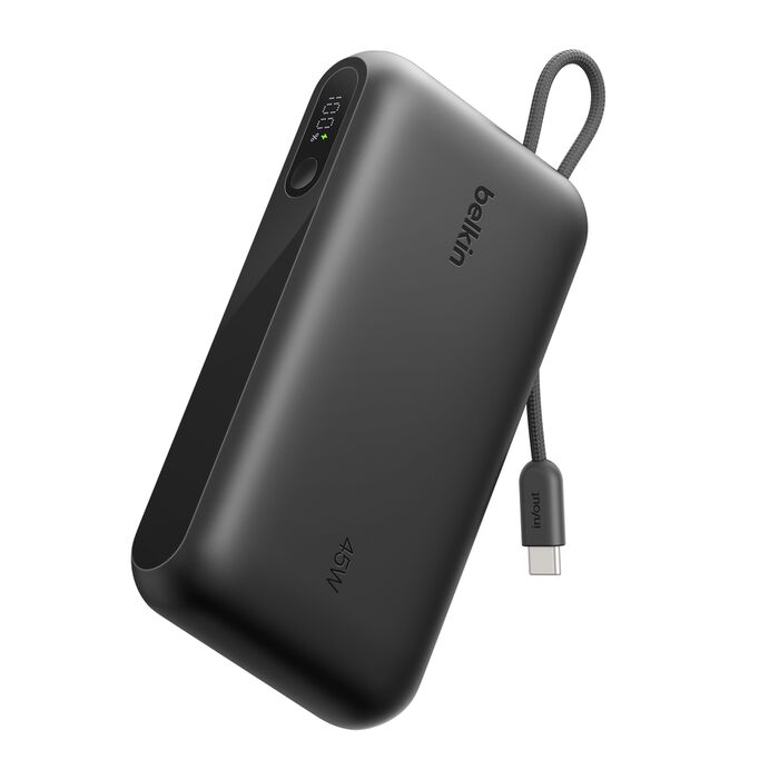 Batterie externe 3 sorties USB-C / USB-A 20 000 mAh avec écran et câble USB-C intégré (45 W) - Belkin