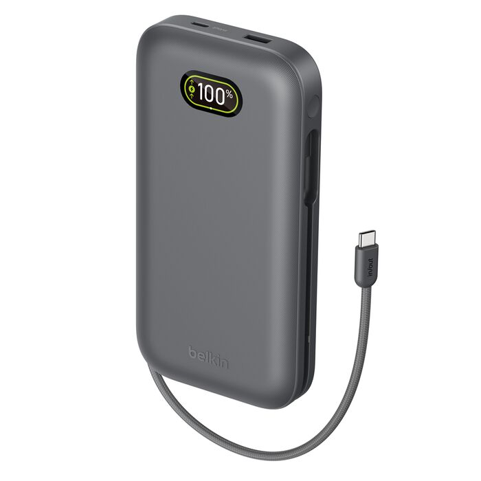 Batterie externe 3 sorties USB-C / USB-A 27 000 mAh avec écran et câble USB-C intégré (240 W) - Belkin